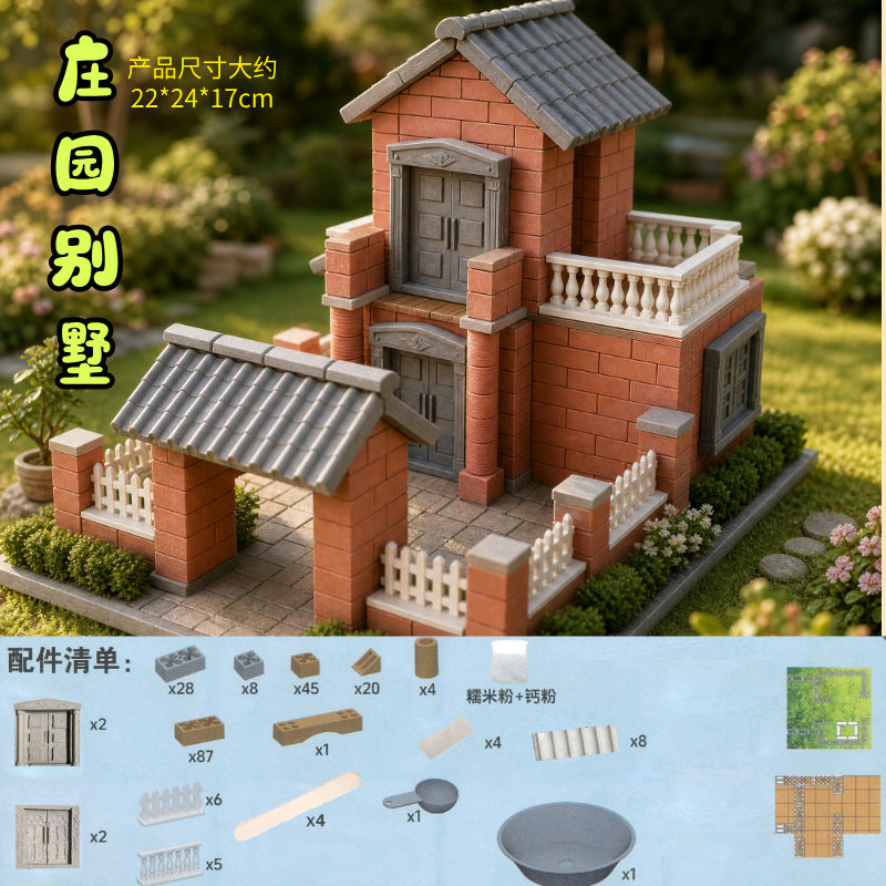Mason Children's DIY Small House Building Model Assembly Educational Early Learning Toy - [all real bricks + real tiles]…