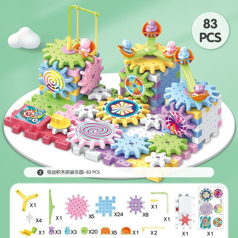 Variety Electric building block gear large particle soft glue macaron gift box Children's decompression assembly puzzle toy…