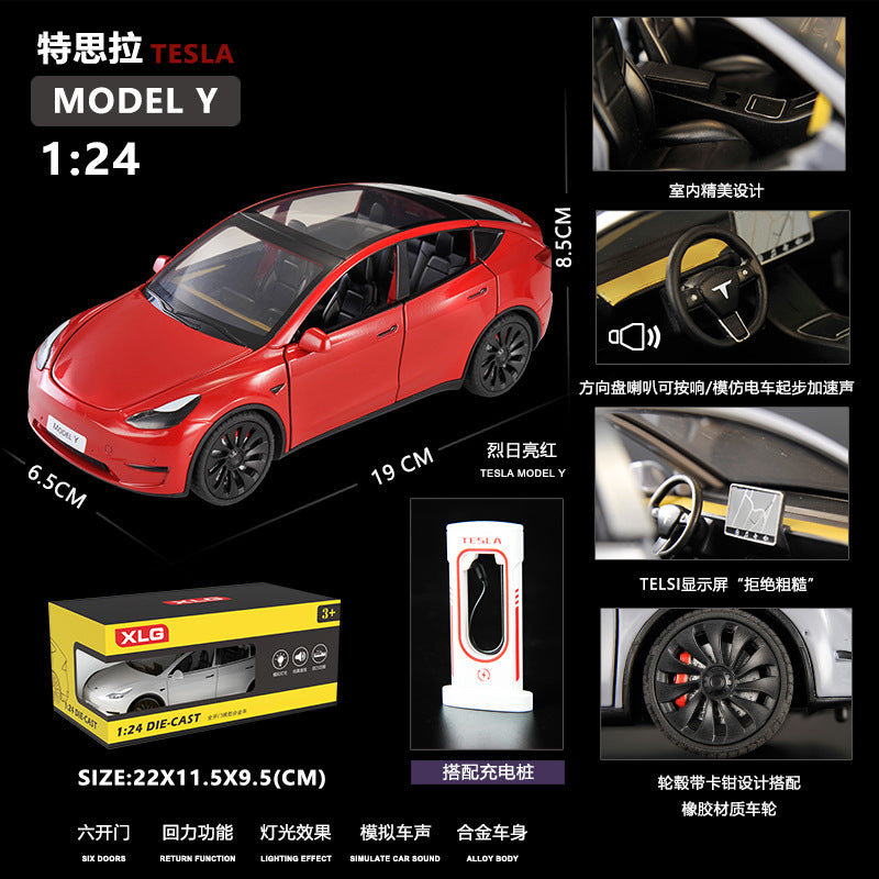 1/24 Tesla Model Y Simulation Alloy Sound and Light Pull-Back Car Model Children's Toy Decoration Wholesale Gift - Model—y…