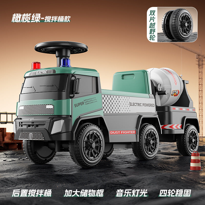 Sliding Spray Mixer Truck Safety Backrest Enlarged Storage Box Light Music Anti-Skid Tires Smooth Body - Scooter [olive…