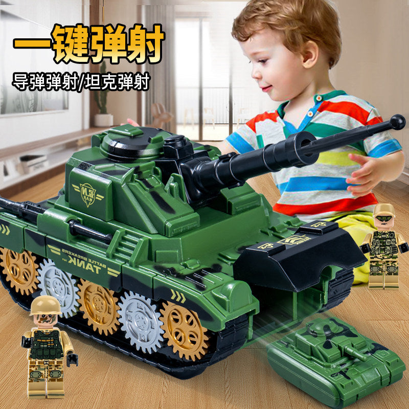 Boys' Inertial Launch Tank Toy Car Set, Children's Toy Set with Launchable Shells and Gears, Includes Two Tanks