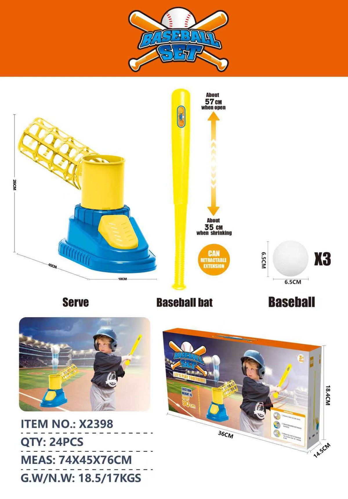Cross Border Outdoor Sports Toy One Button Launcher Baseball Launcher Three-in-One Baseball Trainer Sports Toy - No.x2398…