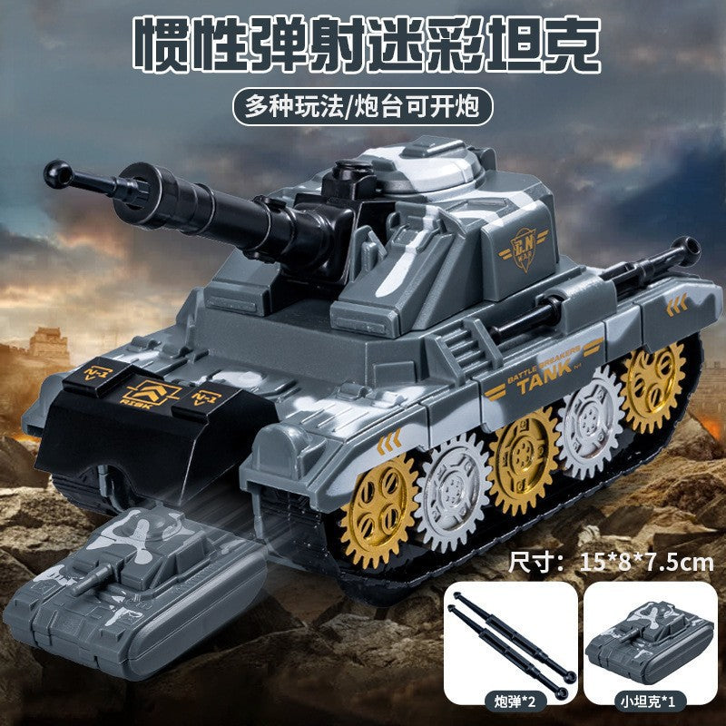 Boys' Inertial Launch Tank Toy Car Set, Children's Toy Set with Launchable Shells and Gears, Includes Two Tanks - Gray…
