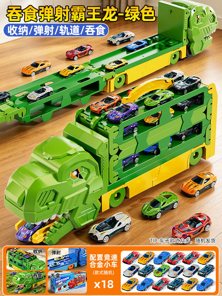 Cross-Border New Product Dinosaur Swallowing Car Folding Ejection Sliding Track Storage Alloy Car Children's Educational…
