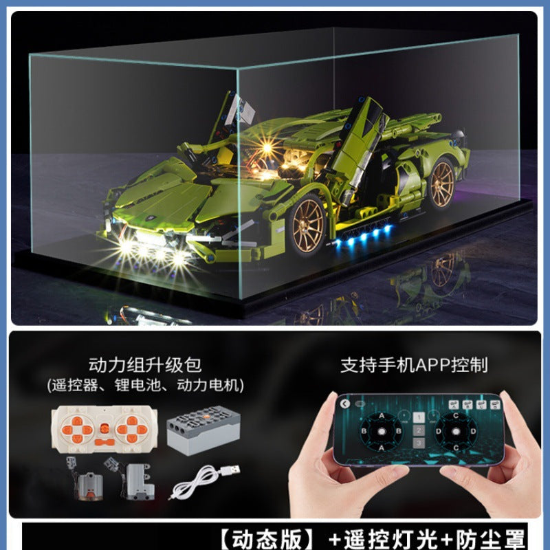 Lamborghini Sports Car Green Bull Assembly Building Blocks Mechanical Set Assembly Model Car Remote Control Boys' Toy…