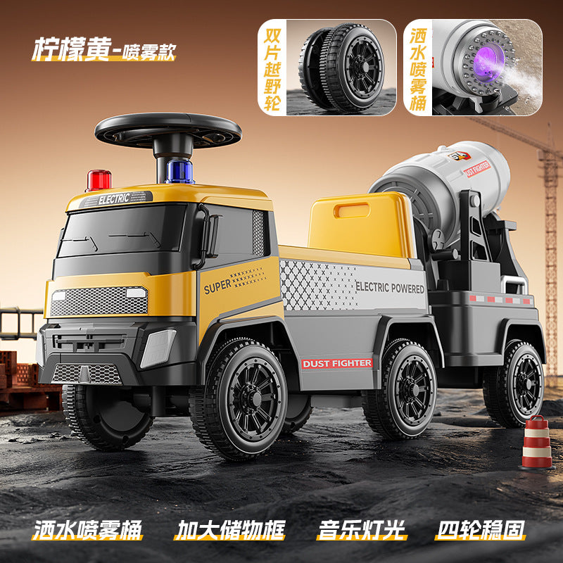Sliding Spray Mixer Truck Safety Backrest Enlarged Storage Box Light Music Anti-Skid Tires Smooth Body - Scooter [lemon…