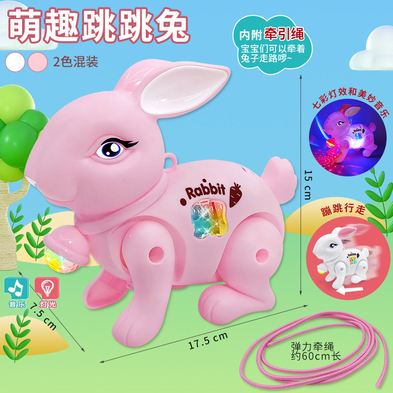 Electric Leash Rabbit, Popular Online Toy for Children, New Year's Day Square Night Market Stall Glowing Toy Wholesale…