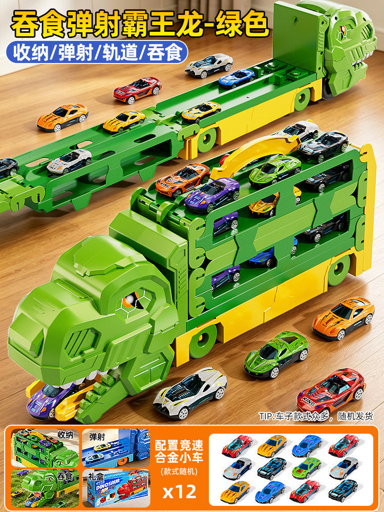 Cross-Border New Product Dinosaur Swallowing Car Folding Ejection Sliding Track Storage Alloy Car Children's Educational…