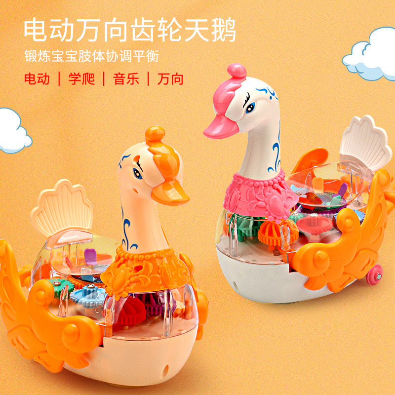 Shake the same electric universal transparent gear swan music light cartoon animal shape children's educational toys
