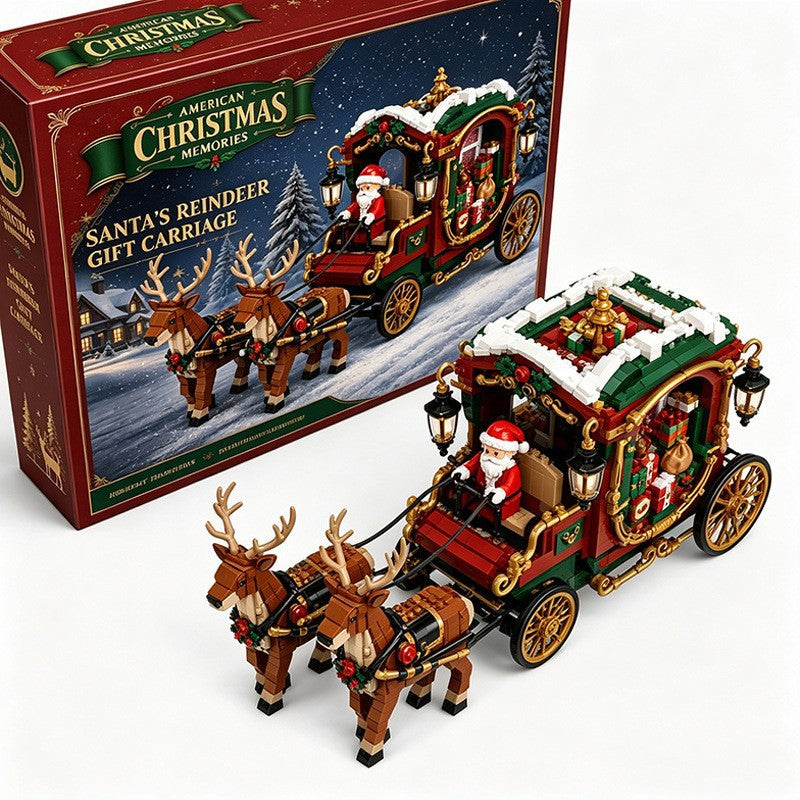 Cross-border in-stock Santa Claus reindeer gift carriage building blocks Christmas-themed assembly model compatible with…