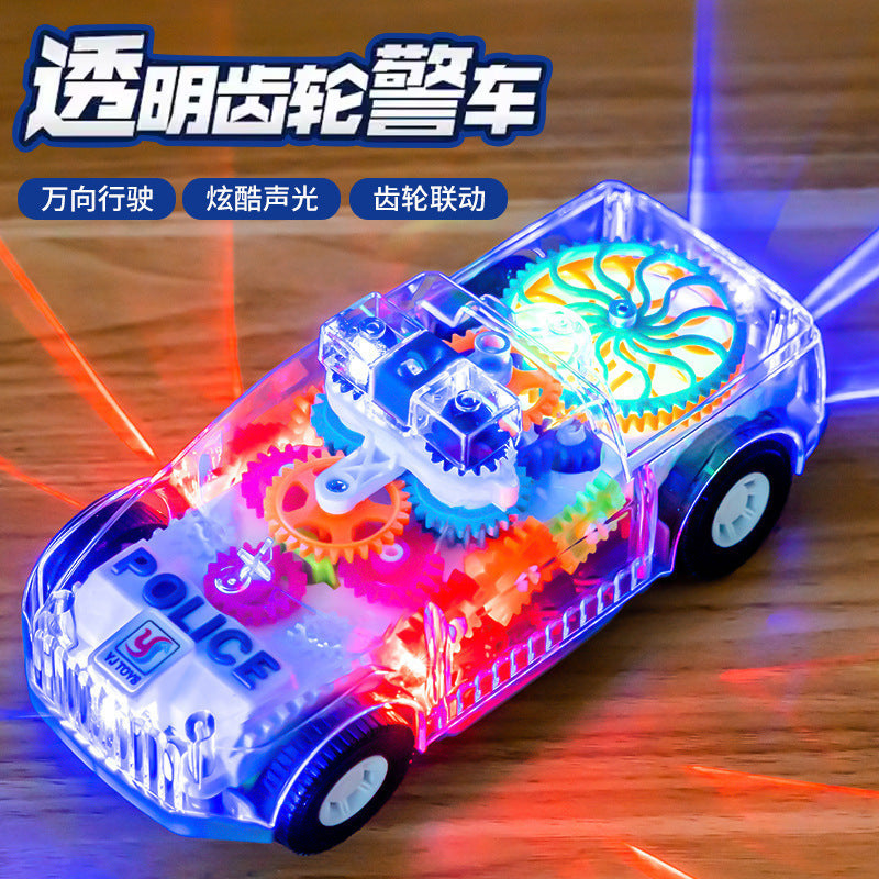 Universal Gear Car with Cool Police Car Design, Transparent Body, Realistic Police Siren Sound, Children's Electric Toy