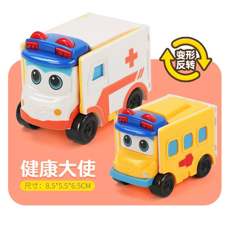 Original Versatile School Bus Toy Children's Reversible Car Double-Sided Transforming Robot Flip Car Boys' Set - Health…