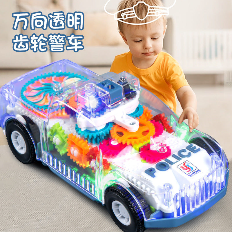 Universal Gear Car with Cool Police Car Design, Transparent Body, Realistic Police Siren Sound, Children's Electric Toy…