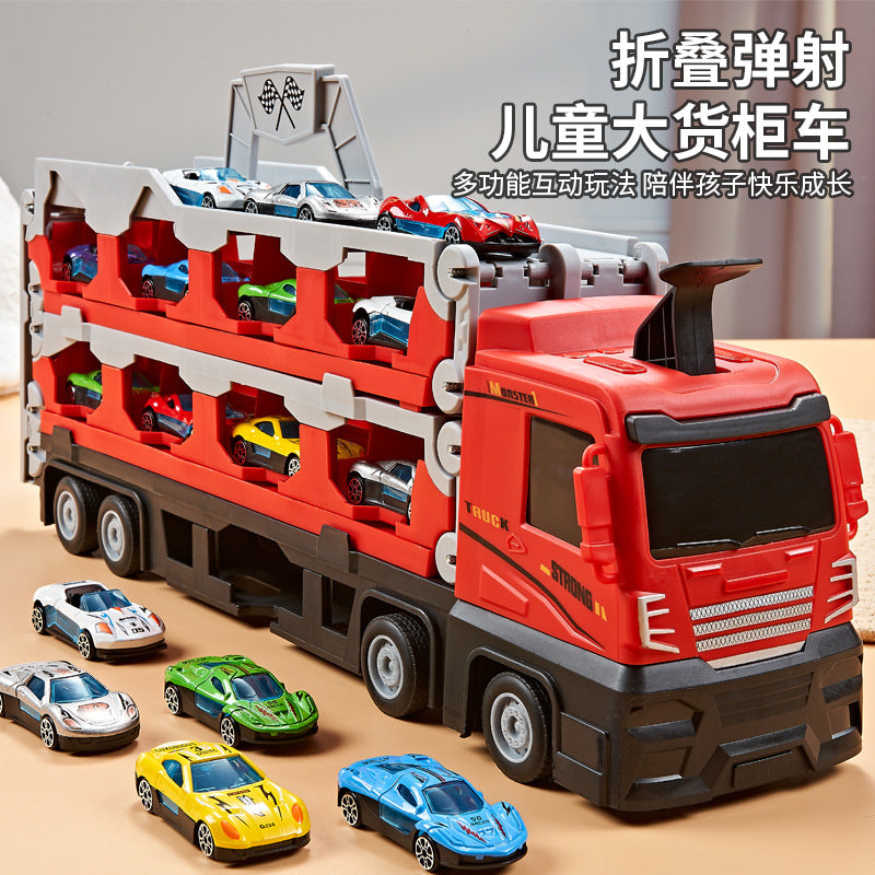 Toy car deformation card transporter storage folding track ejection car alloy children boy gift wholesale - image 2