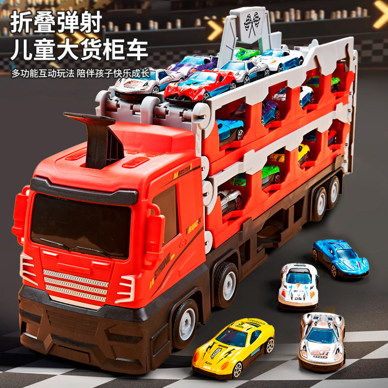 Toy car deformation card transporter storage folding track ejection car alloy children boy gift wholesale - image 3