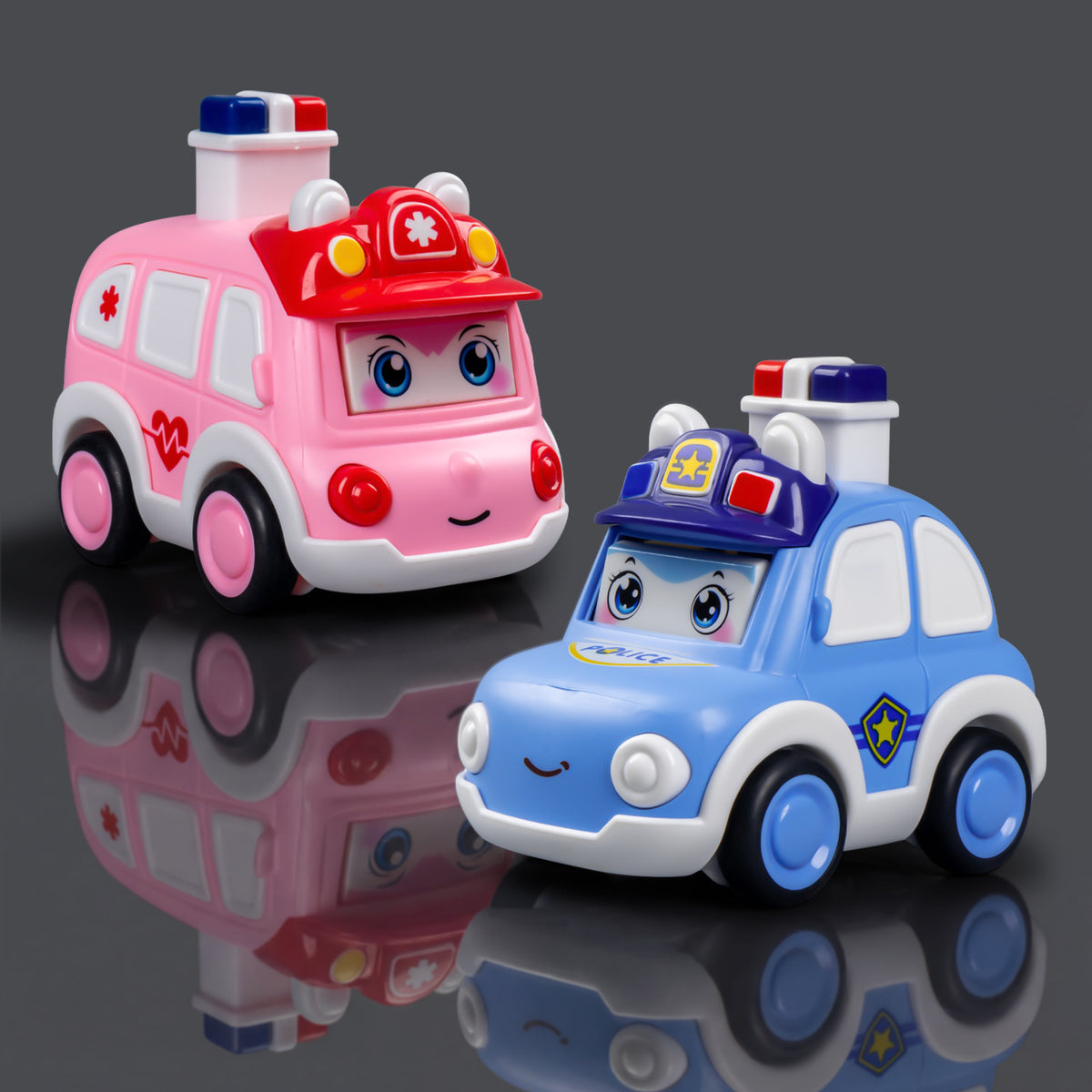 Children's 1-3 Years Old Push-And-Go Cartoon Car with Face-Changing Feature, Fire Truck, Police Car, Inertia-Powered…