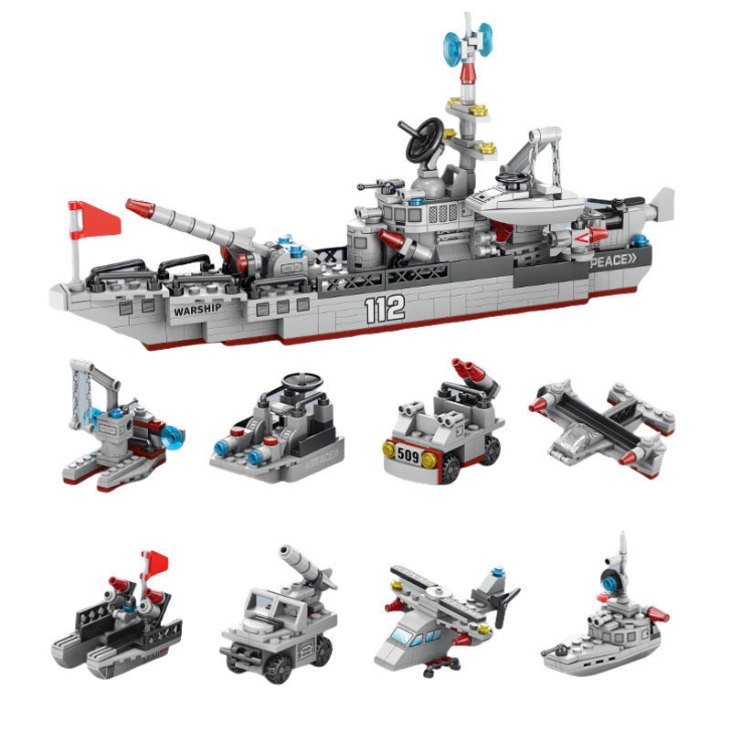 Military Assembly Building Blocks Aircraft Carrier Destroyer Rocket Ship Small Particle Children's Educational Toys Boys'…