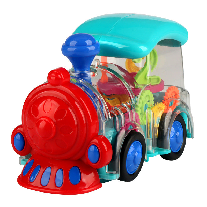 New electric universal transparent gear train colorful music Light boys and girls toy electric small train wholesale…