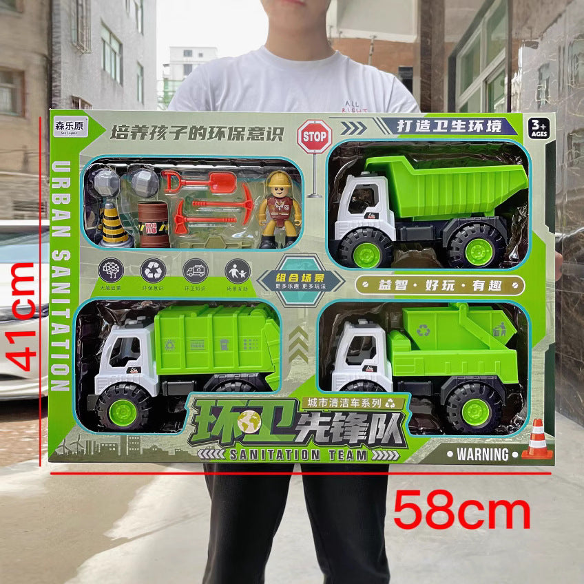 Free shipping children's toy boy excavator engineering truck suit bulldozer hook mixer car oversized gift box - image 5