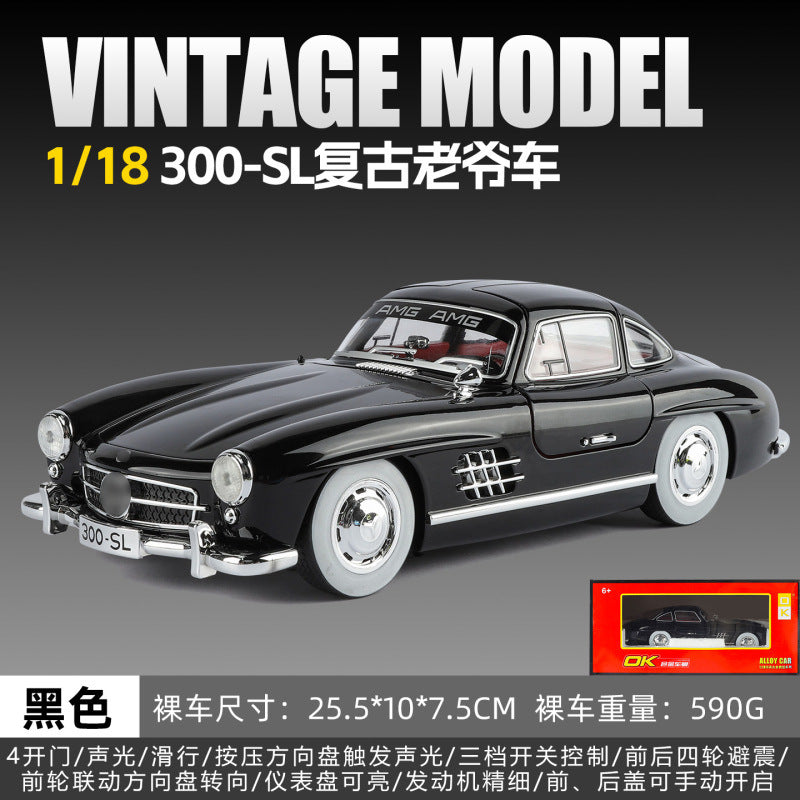1:18 Big Benz 300Sl Alloy Car Model Sound and Light Sound Effects High-End Restaurant Retro Atmosphere Decoration Props…