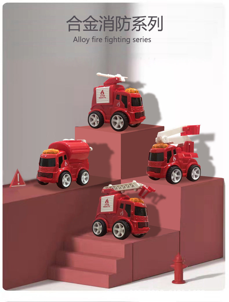 Explosive alloy fall-resistant car inertia car simulation car mini car children baby boy toy police car - Fire truck bare…