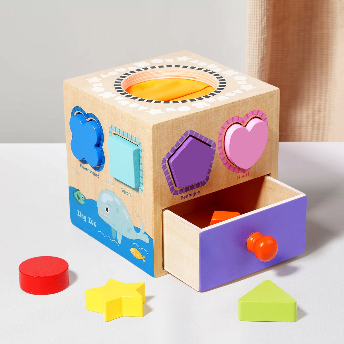 Cross-Border Children's Educational Montessori Multifunctional Coin-Operated Building Blocks Sensory Touch Box Shape…