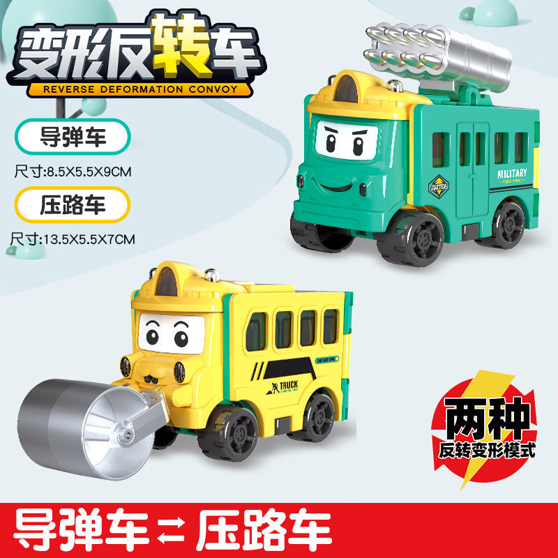 Transforming Toy School Bus Pull-Back Car for Children, Little Boys, and Babies' Birthday Gift - [2-in-1 reversal vehicle]…