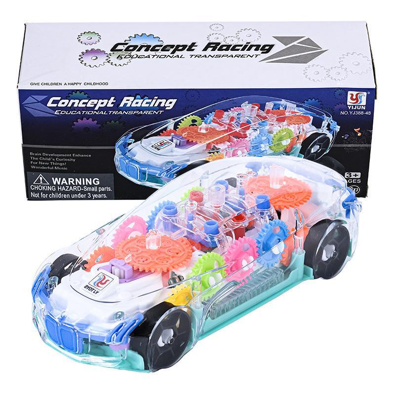 Electric Universal Transparent Gear Toy Car with Music and Lights, Small Train for Children and Boys, Wholesale Night…