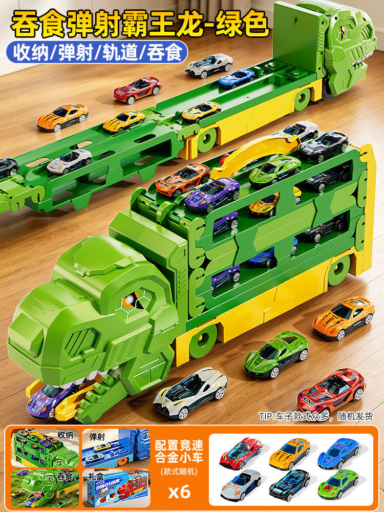 Cross-Border New Product Dinosaur Swallowing Car Folding Ejection Sliding Track Storage Alloy Car Children's Educational…