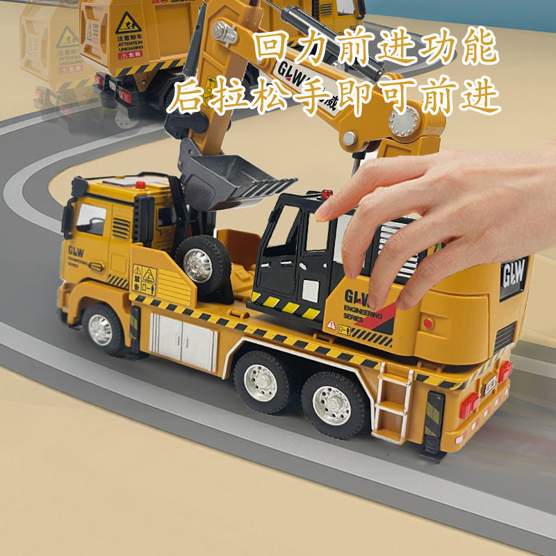 Children's Alloy Pull-Back Engineering Vehicle Excavator Mixer Truck Crane Boy 3-6 Years Old Educational Toy Model Set…