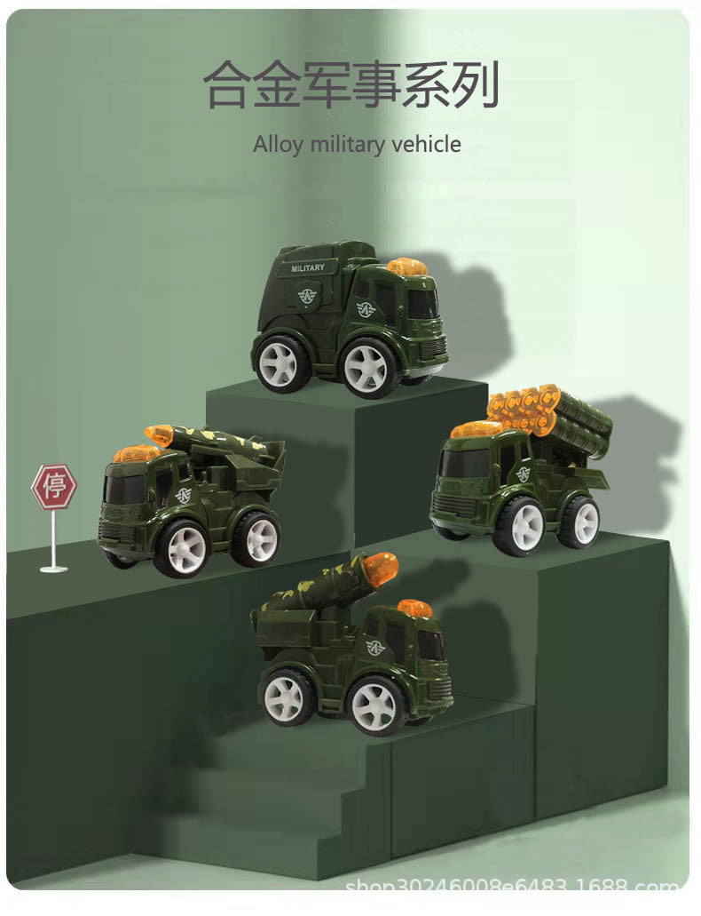 Explosive alloy fall-resistant car inertia car simulation car mini car children baby boy toy police car - Military car bare…