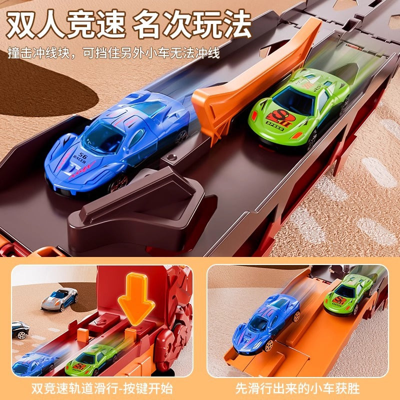 Cross-Border New Product Dinosaur Swallowing Car Folding Ejection Sliding Track Storage Alloy Car Children's Educational…