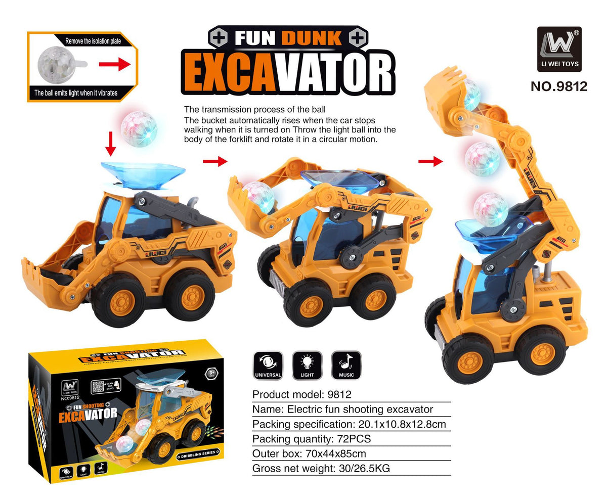 Electric universal transparent gear shooting excavator stunt hook machine sound and light bulldozer dancing boy net red toy…