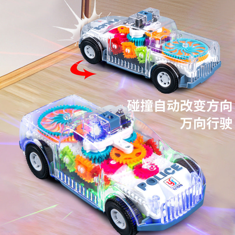 Universal Gear Car with Cool Police Car Design, Transparent Body, Realistic Police Siren Sound, Children's Electric Toy…