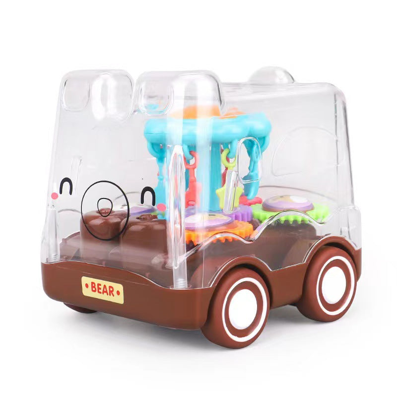 Shake the sound of children's toys cartoon inertia transparent gear fall-resistant bus toy car police car wholesale stall…