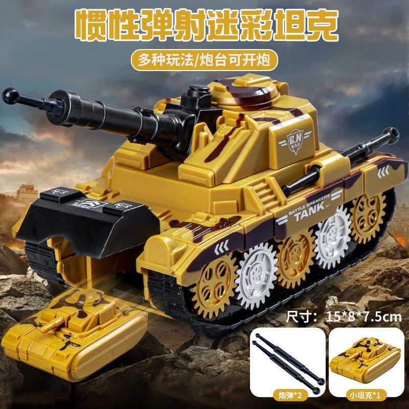 Boys' Inertial Launch Tank Toy Car Set, Children's Toy Set with Launchable Shells and Gears, Includes Two Tanks - Yellow…