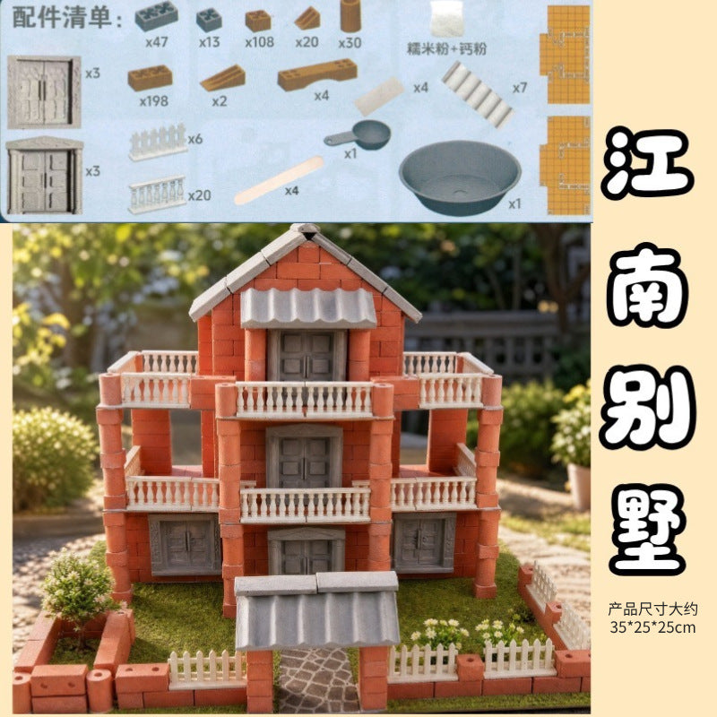 Mason Children's DIY Small House Building Model Assembly Educational Early Learning Toy - [all real bricks + real tiles]…