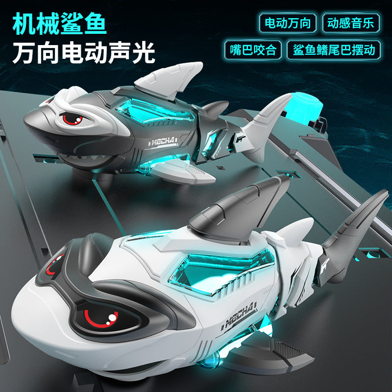 Cross-Border Children's Electric Shark Toy Universal Gear Electric Universal Mechanical Shark Light and Sound Toy Wholesale