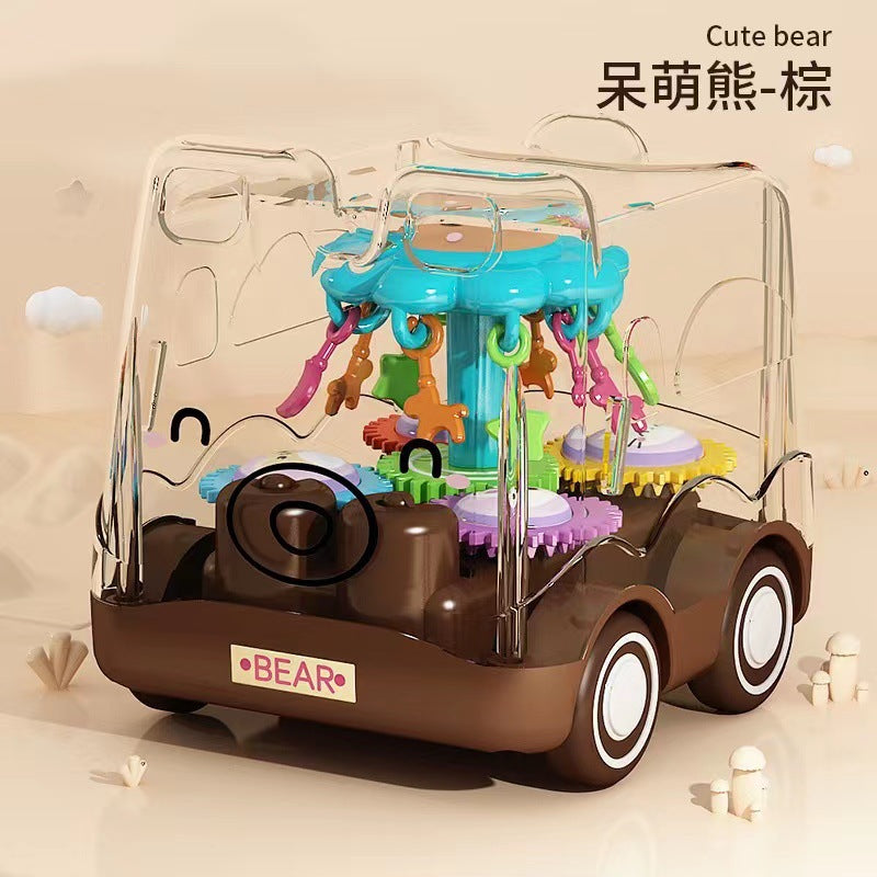Shake the sound of children's toys cartoon inertia transparent gear fall-resistant bus toy car police car wholesale stall…
