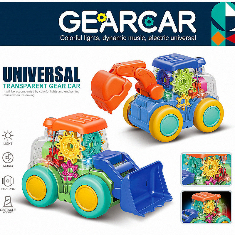 New Electric Universal transparent gear mixer crane mining engineering car light music cartoon children's toys - image 2