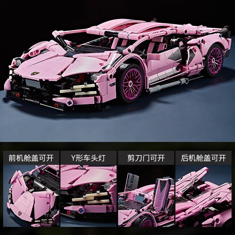Lamborghini Sports Car Green Bull Assembly Building Blocks Mechanical Set Assembly Model Car Remote Control Boys' Toy…