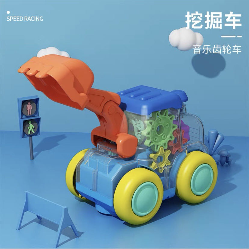 New Electric Universal transparent gear mixer crane mining engineering car light music cartoon children's toys - 02B…