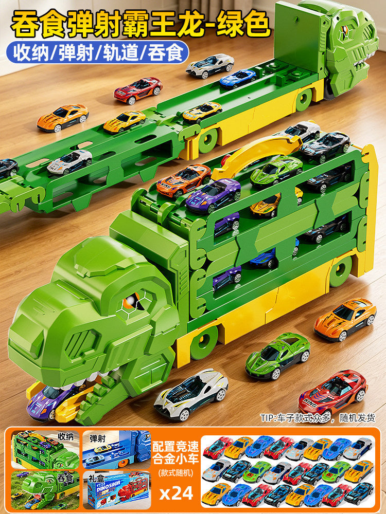 Cross-Border New Product Dinosaur Swallowing Car Folding Ejection Sliding Track Storage Alloy Car Children's Educational…
