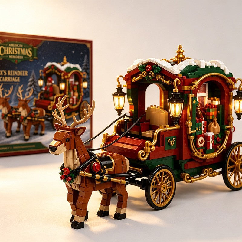 Cross-border in-stock Santa Claus reindeer gift carriage building blocks Christmas-themed assembly model compatible with…
