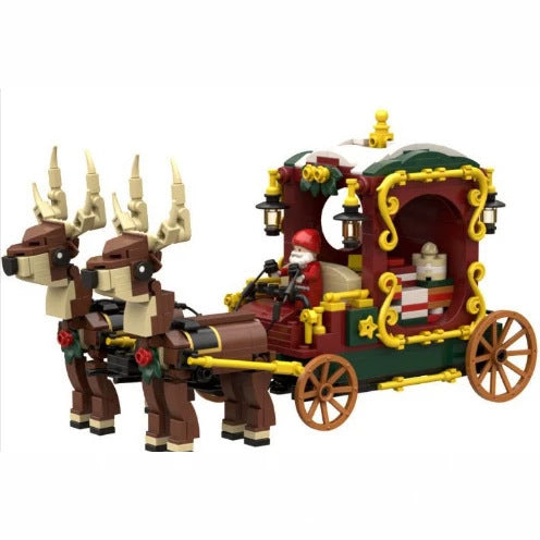 Cross-border in-stock Santa Claus reindeer gift carriage building blocks Christmas-themed assembly model compatible with…