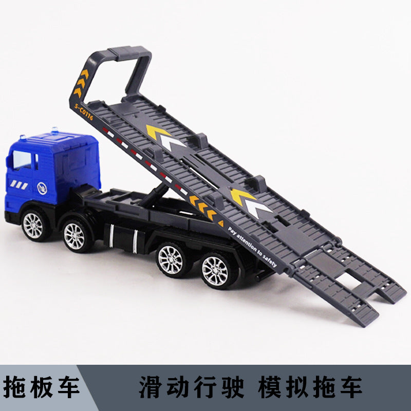 Delixin Kidsren's Rescue Trailer Artificial Flatbed Transporter Car Baby Educational Model Boy Toy Car - Blue rescue trailer