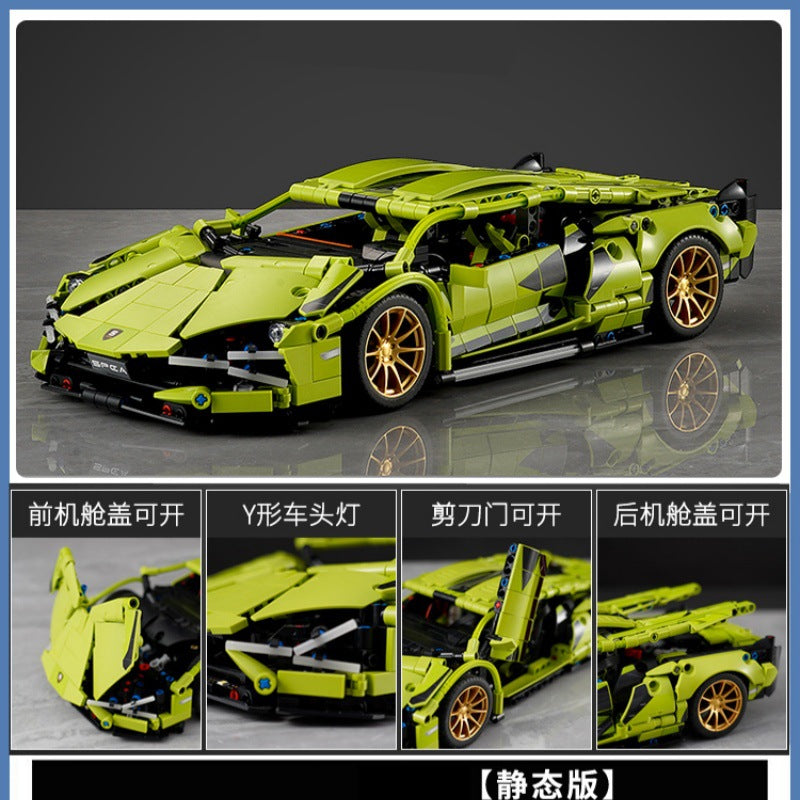 Lamborghini Sports Car Green Bull Assembly Building Blocks Mechanical Set Assembly Model Car Remote Control Boys' Toy…