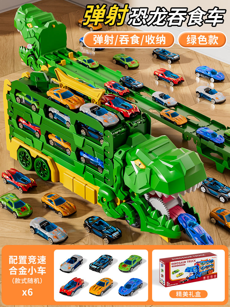 Cross-Border New Product Dinosaur Swallowing Car Folding Ejection Sliding Track Storage Alloy Car Children's Educational…