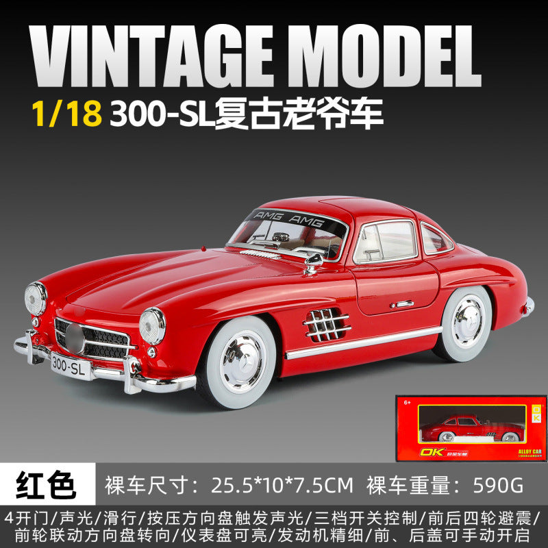 1:18 Big Benz 300Sl Alloy Car Model Sound and Light Sound Effects High-End Restaurant Retro Atmosphere Decoration Props…