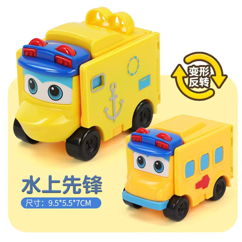 Original Versatile School Bus Toy Children's Reversible Car Double-Sided Transforming Robot Flip Car Boys' Set - Water…
